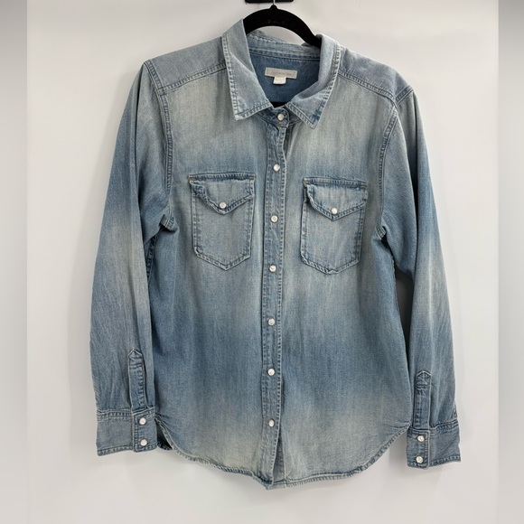 Outerknown blue Wyatt Western Denim button up blouse Shirt size large - Picture 1 of 11